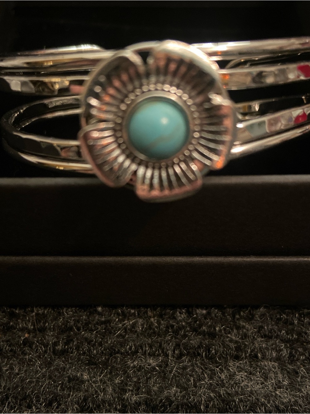Sterling Silver Flower Cuff Bracelet with Turquoise Center